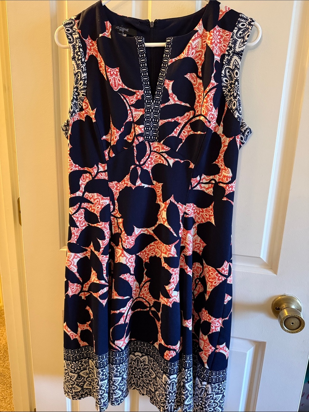 Adorne Navy and Coral Floral Midi Dress